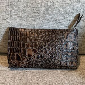 B. May Brown Gator/Croc Embossed zip clutch/pouch used